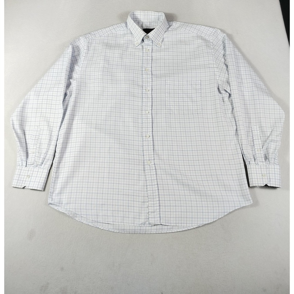 Canali Dress Shirt Mens 46 White Blue Check Button‎ Down Made In Italy Corpcore